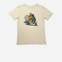 BSMC Kids Track Wolf Motorcycle Graphic T Shirt - Cream, front