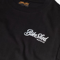 Black pennant chest motorcycle logo T-Shirt - front detail