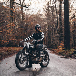 Long Sleeve Waffle Motorcycle Shirt - Black/Cream