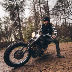 Long Sleeve Waffle Motorcycle Shirt - Black/Cream