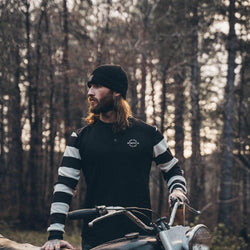 Long Sleeve Waffle Motorcycle Shirt - Black/Cream
