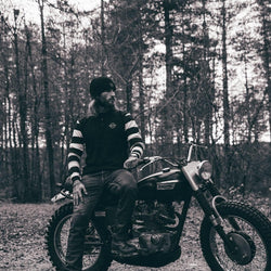 Long Sleeve Waffle Motorcycle Shirt - Black/Cream