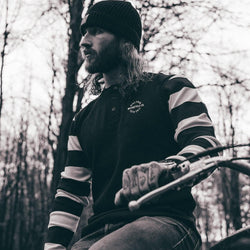 Long Sleeve Waffle Motorcycle Shirt - Black/Cream