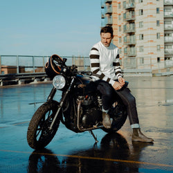 Rocker Long Sleeve Motorcycle Waffle Shirt - Cream/Black