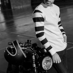 Rocker Long Sleeve Motorcycle Waffle Shirt - Cream/Black