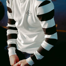 Rocker Long Sleeve Motorcycle Waffle Shirt - Cream/Black