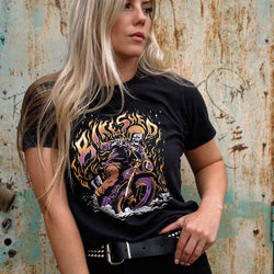 BSMC Women's Speed Demon Graphic Motorcycle T-Shirt - Washed Black