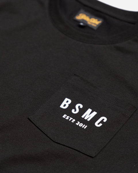 BSMC ESTD. Pocket T-Shirt - Black studio image pocket close up