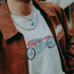 BSMC Guzzi Motorcycle ESTD. T-Shirt - Cream - front detail