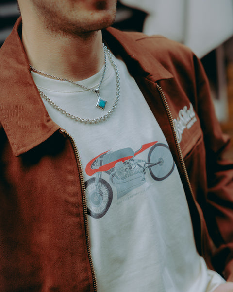 BSMC Guzzi Motorcycle ESTD. T-Shirt - Cream - front detail