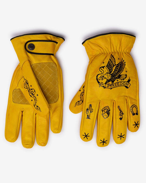 Macleod outlaw yellow motorcycle gloves studio image