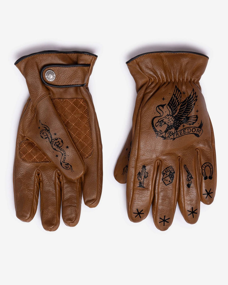 Macleod outlaw brown motorcycle gloves studio image