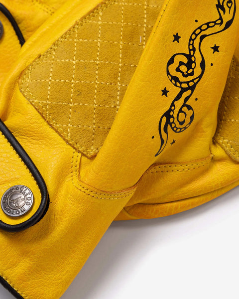 Macleod outlaw yellow motorcycle gloves studio image