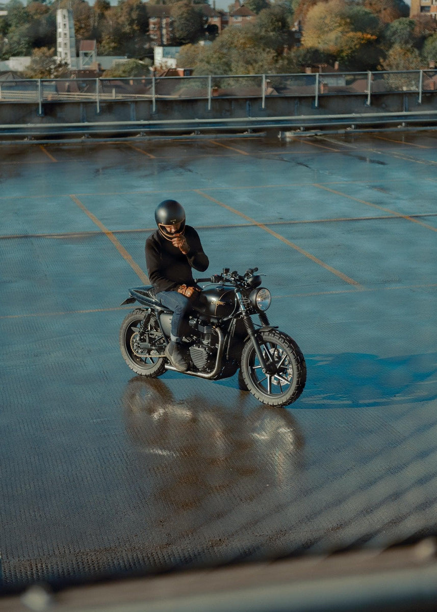 Chunky Knit Crew Neck Motorcycle Sweatshirt - Black