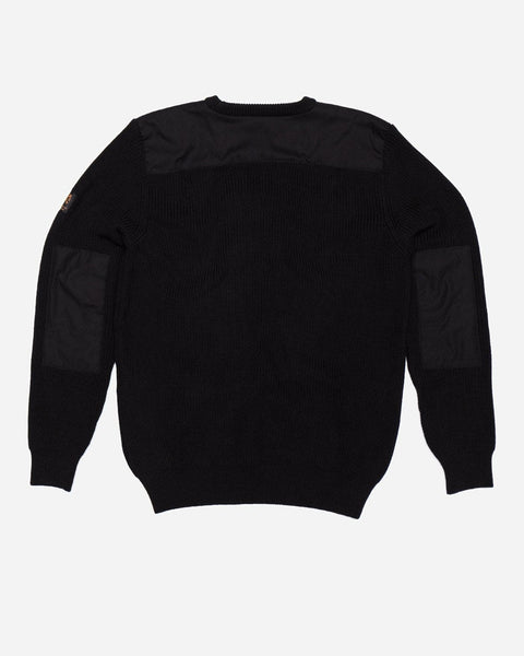 Chunky Knit Crew Motorcycle Sweatshirt - Black