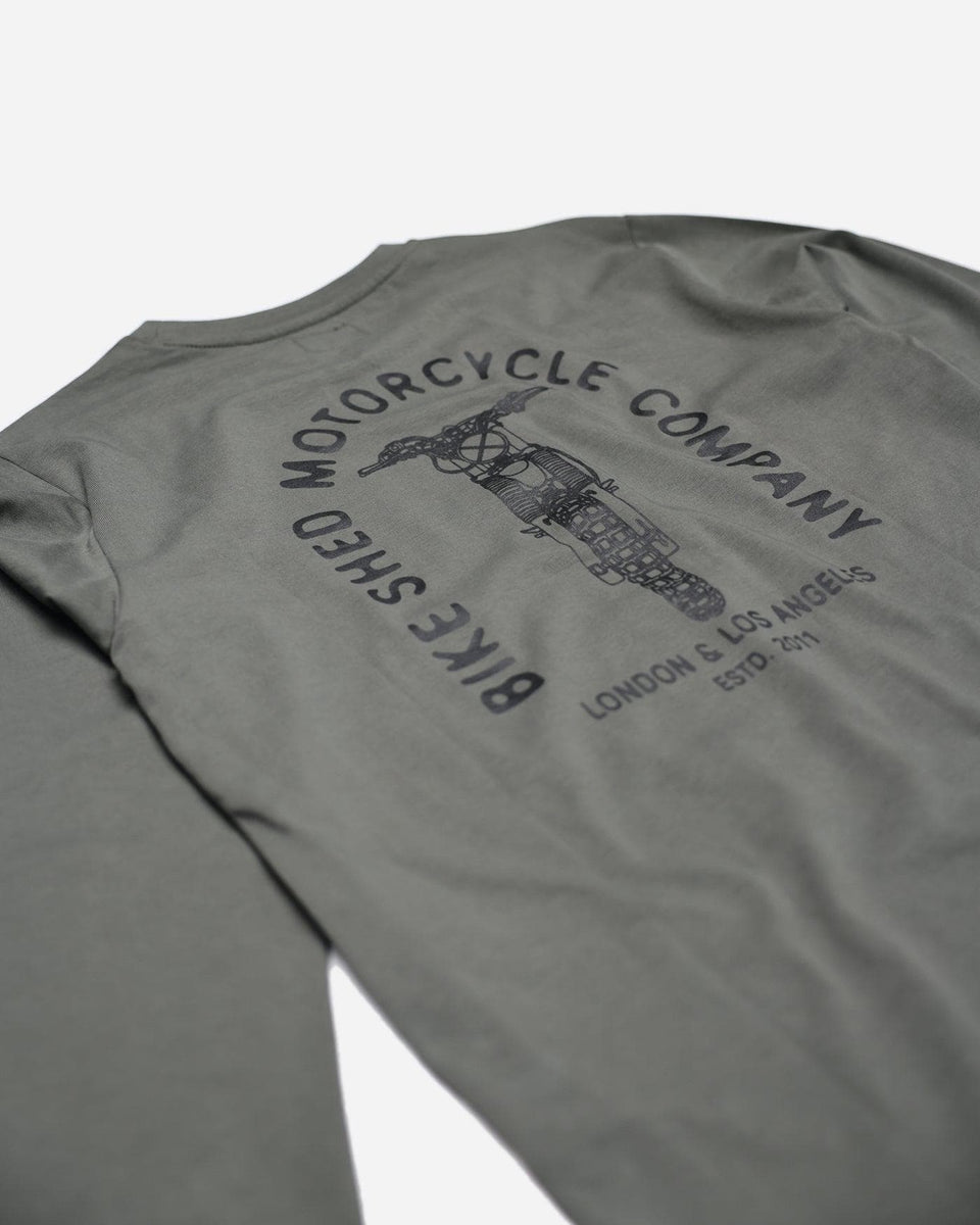BSMC Dirt Bars Long Sleeve Motorcycle Graphic T-Shirt - Khaki