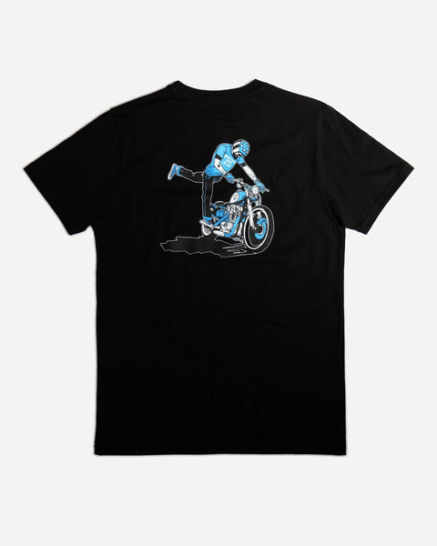 Black Motorcycle Kick It Graphic T-Shirt - Back