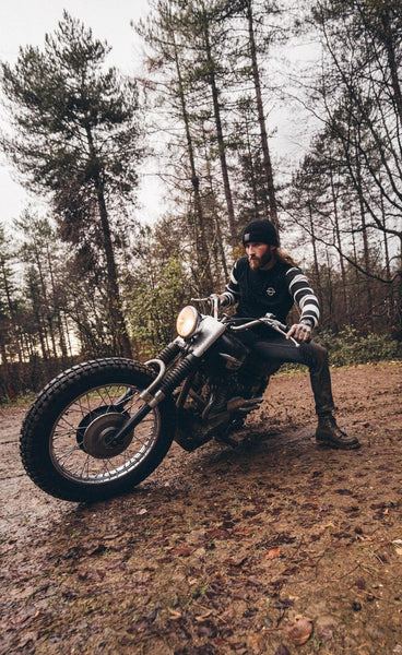 Long Sleeve Motorcycle Waffle Shirt Black & Cream | Bike Shed Moto