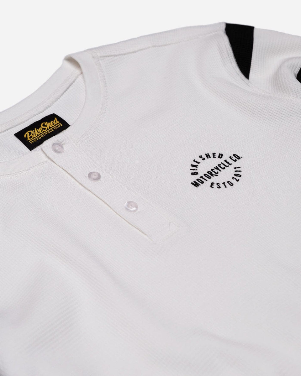 Rocker Long Sleeve Motorcycle Waffle Shirt - Cream/Black