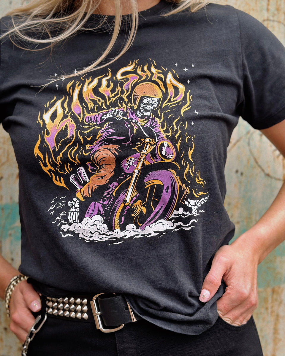 BSMC Women's Speed Demon Graphic Motorcycle T-Shirt - Washed Black