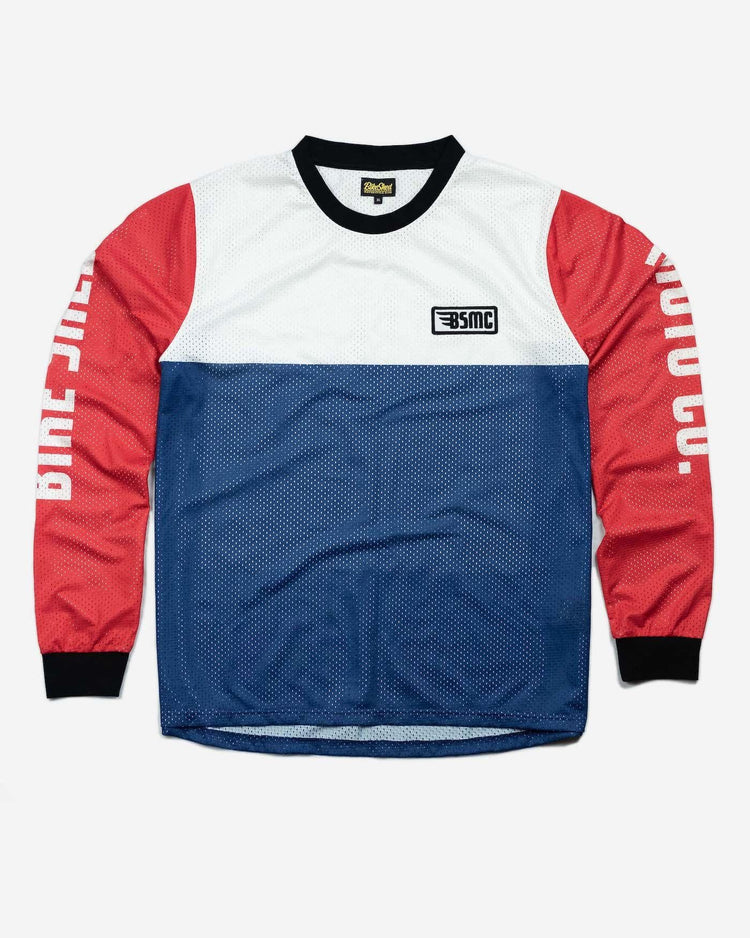 BSMC Retail Long Sleeves BSMC XR Race Jersey - WHITE/BLUE/RED